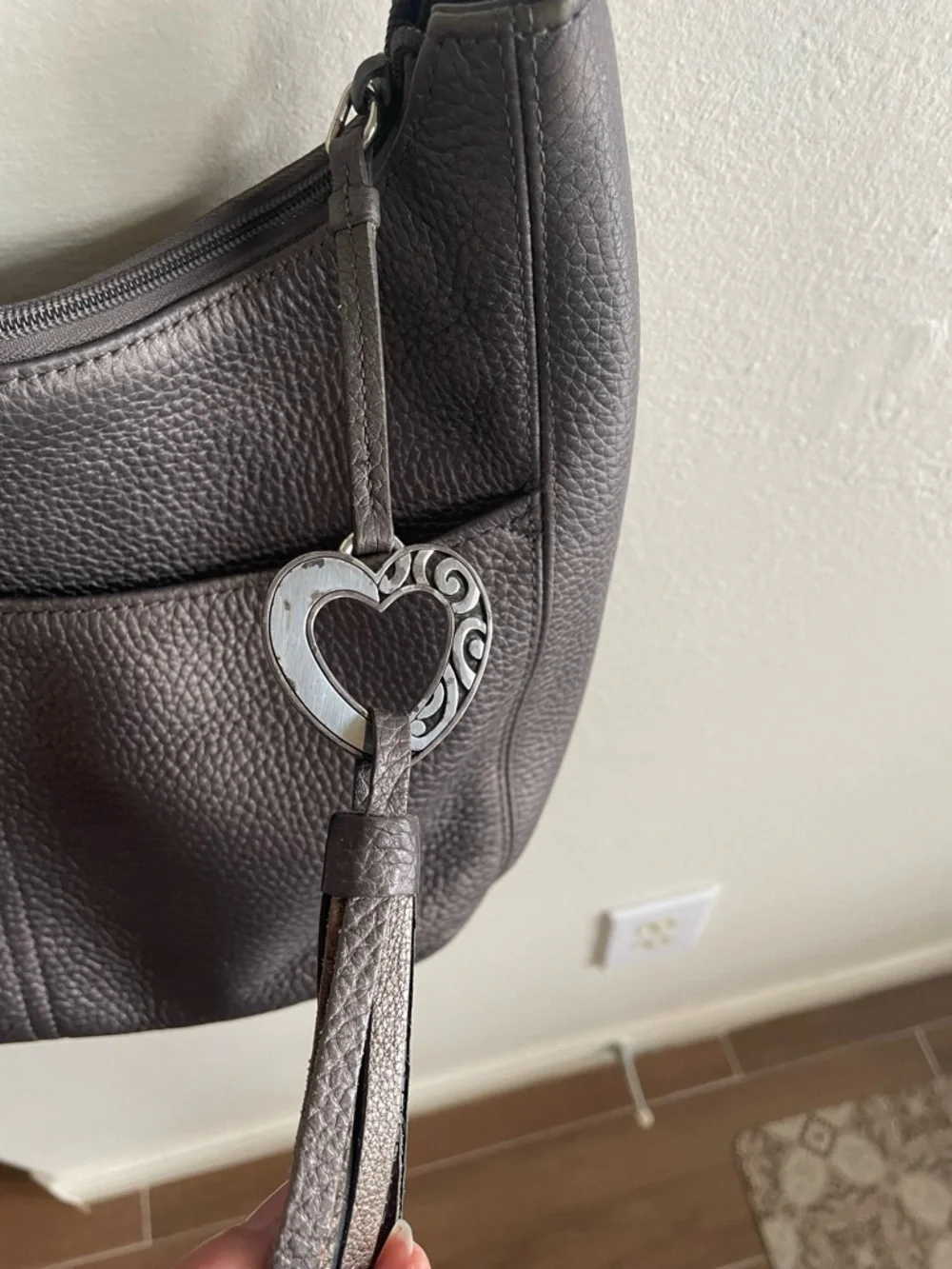 Brighton Barbados Ziptop Hobo Leather Shoulder Bag - Zinc Pearl - Picture 7 of 8